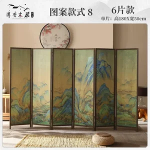 Chinese Pine Wood 6-Panel Folding Screen