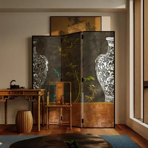Neoclassical Chinese Folding Screen Walnut Wood Divider
