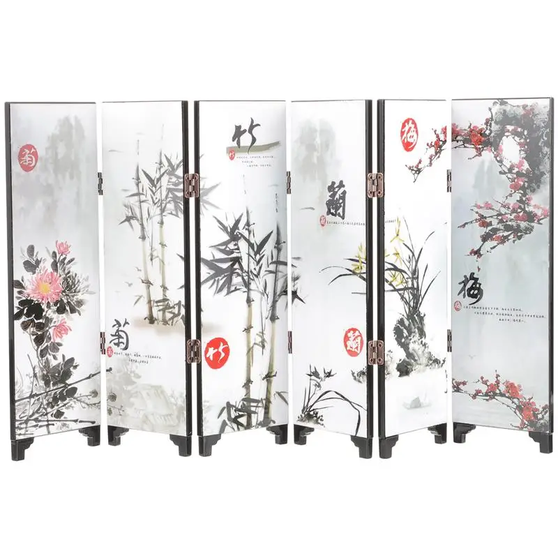 Mini Wooden Six Panel Folding Screen Room Divider - Image 3