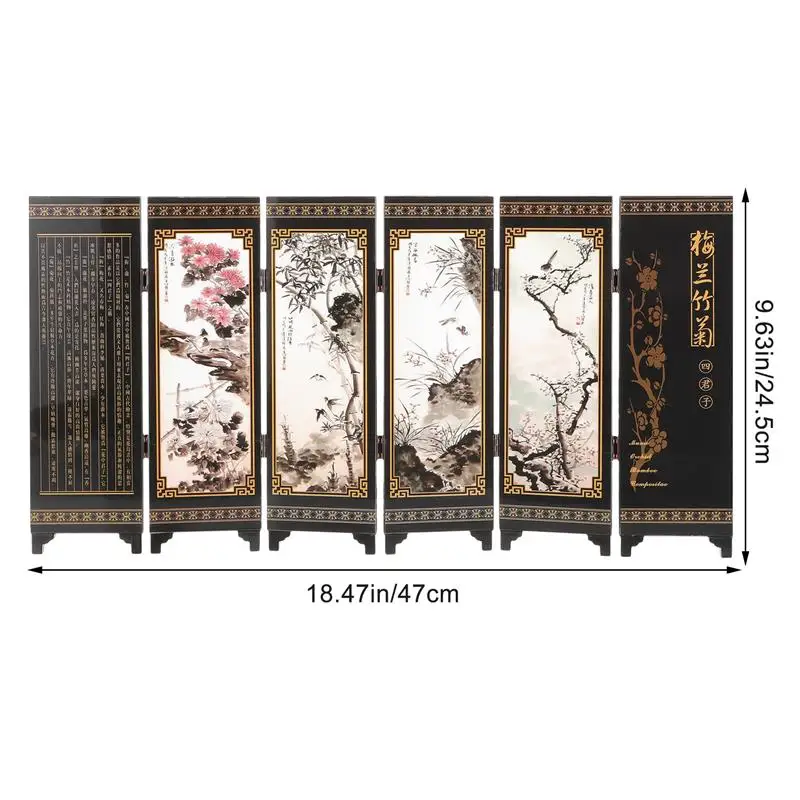 Mini Wooden Six Panel Folding Screen Room Divider - Image 5