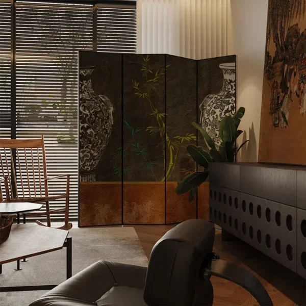 Neoclassical Chinese Folding Screen Walnut Wood Divider