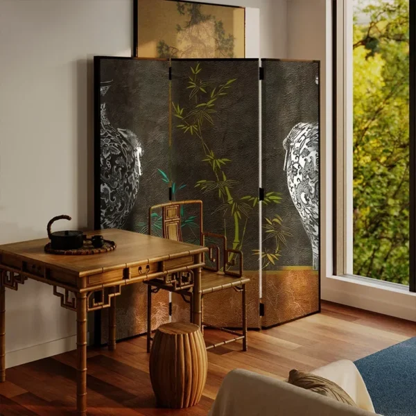 Neoclassical Chinese Folding Screen Walnut Wood Divider