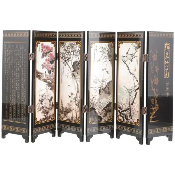 Mini Wooden Six Panel Folding Screen Room Divider