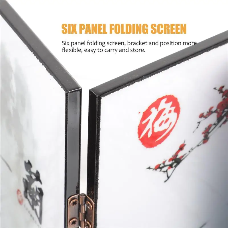 Mini Wooden Six Panel Folding Screen Room Divider - Image 4