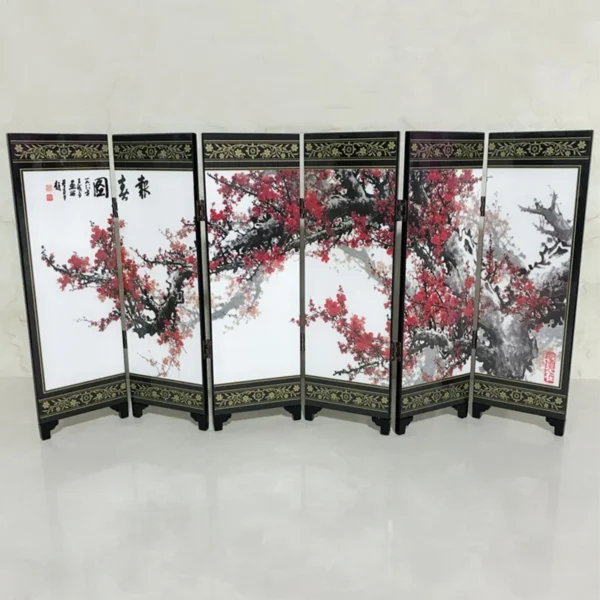 Mini Chinese Spring 6-Panel Wooden Room Divider