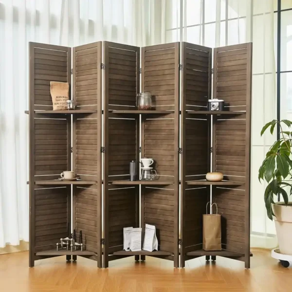Chinese Screen Wood Room Divider Shelves