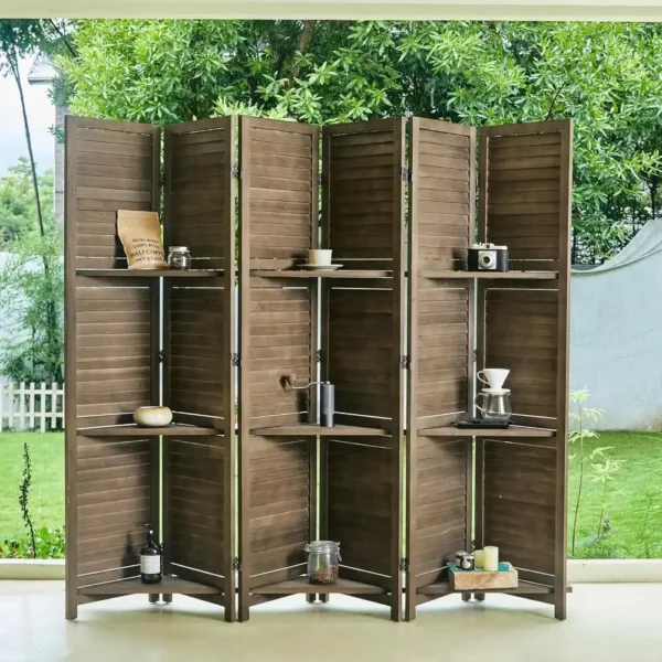 Chinese Screen Wood Room Divider Shelves