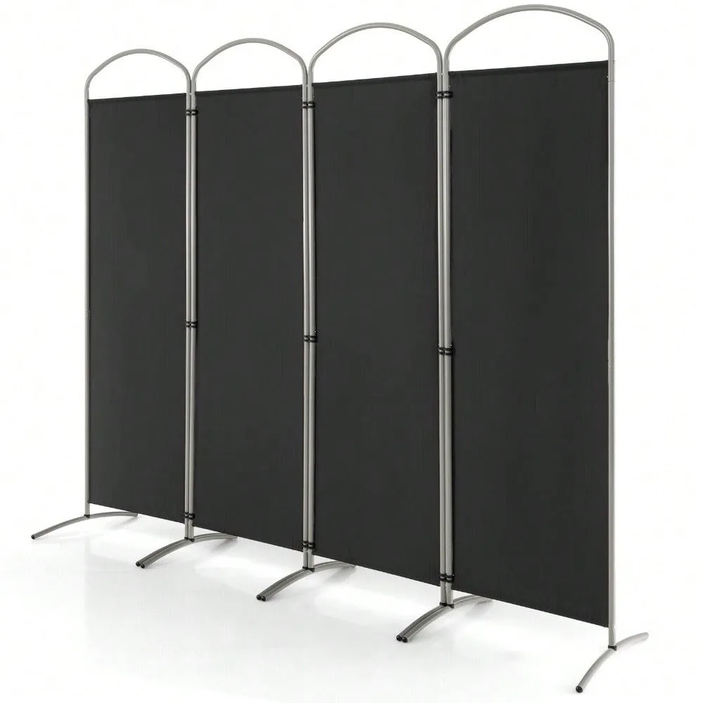 Chinese 4-Panel Black Fabric Folding Screen Divider