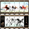 Chinese Lacquer Eight Horses Mini Folding Screen Divider