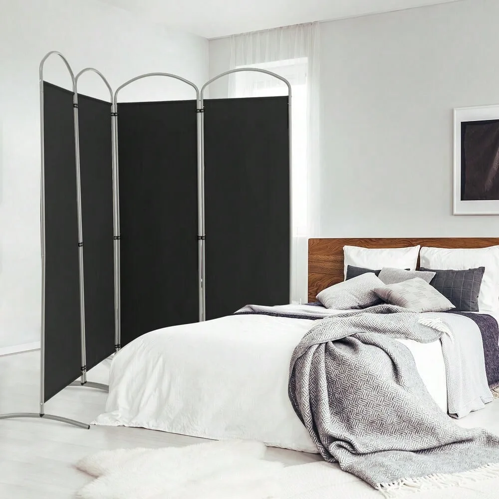 Chinese 4-Panel Black Fabric Folding Screen Divider - Image 2