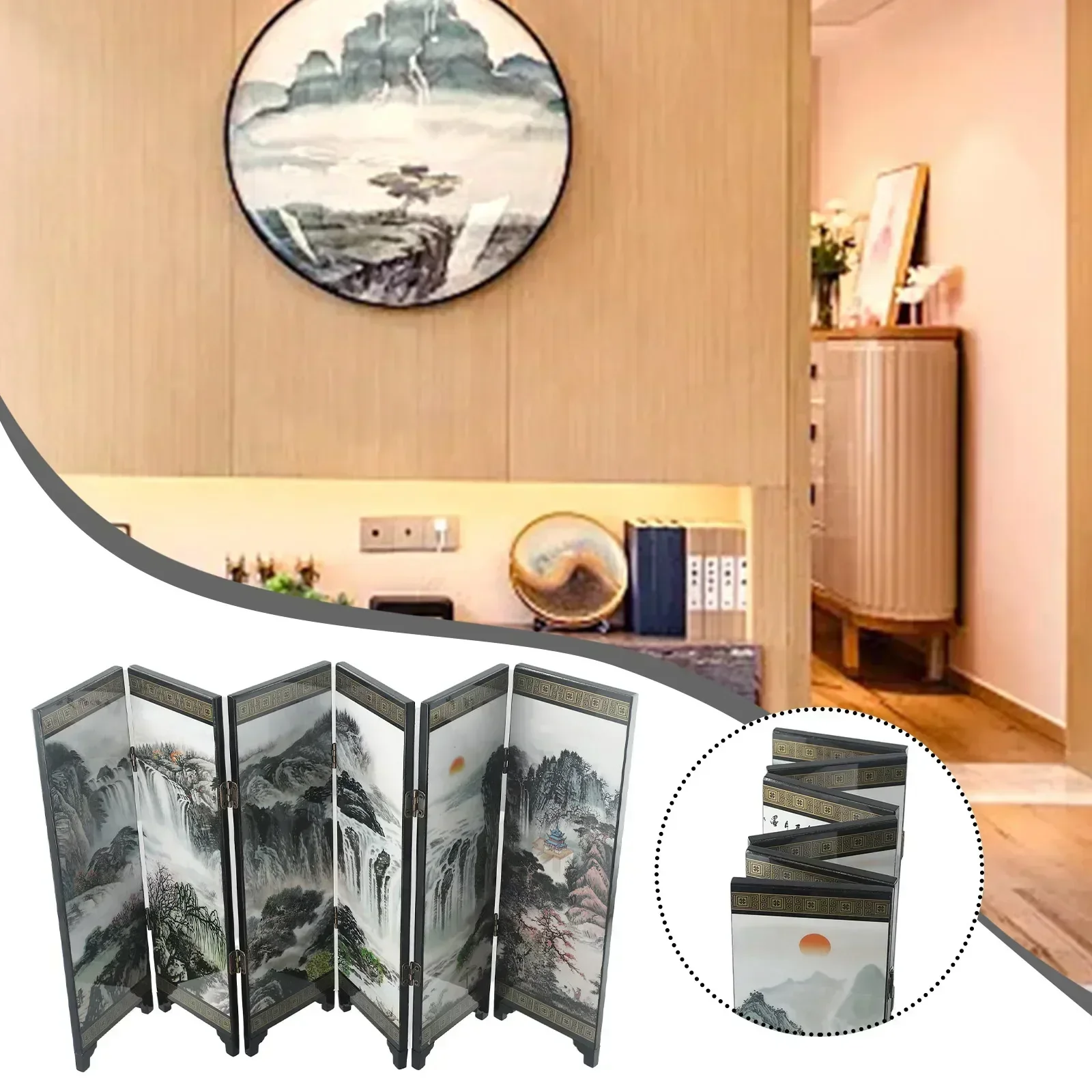 Chinese Wooden Mini Folding Screen Divider Traditional Room Partition - Image 5