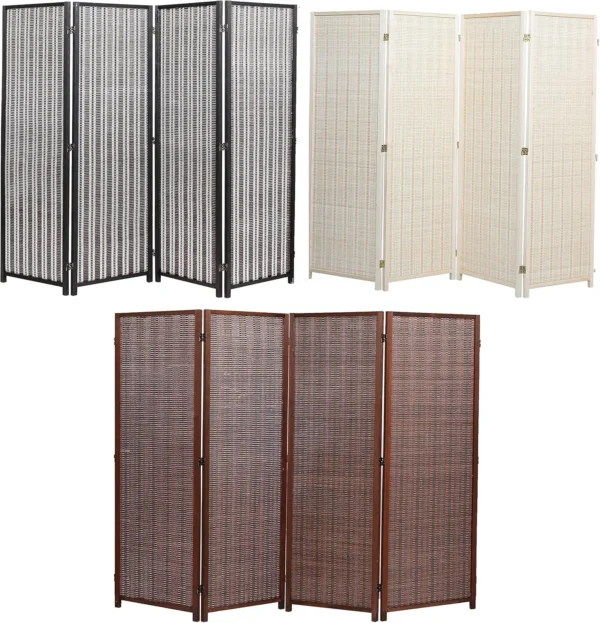 Natural Wood Bamboo Weave Room Divider Screen