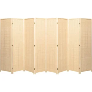 Natural Wood Bamboo Weave Room Divider Screen
