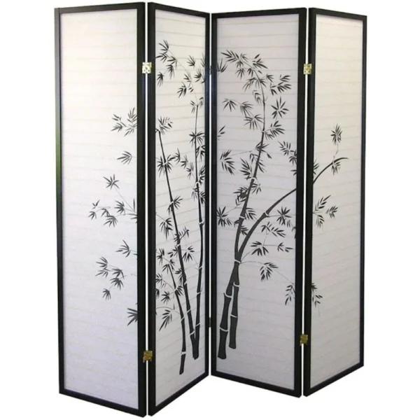 Chinese Shoji Black Bamboo Privacy Screen Divider