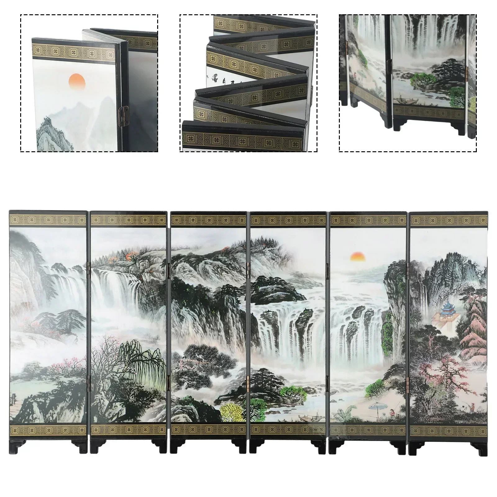 Chinese Wooden Mini Folding Screen Divider Traditional Room Partition - Image 3