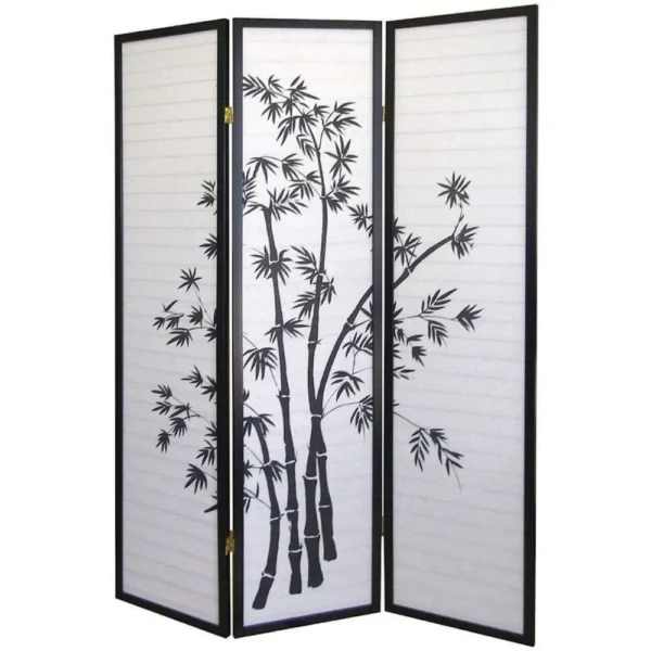 Chinese Shoji Black Bamboo Privacy Screen Divider
